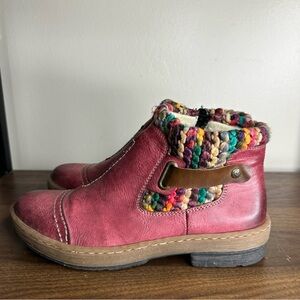 Rieker Red Leather Felicitas Lined Ankle Boots 39